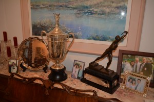 Little's 1940 U.S. Open trophy sits next to his 1935 Sullivan Award