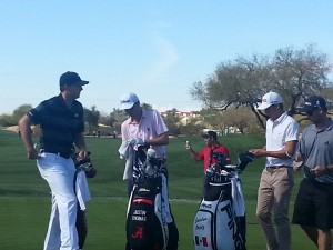 Jordan Spieth, Justin Thomas and Carlos Ortiz practicing
