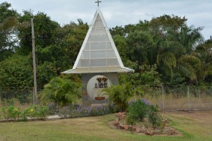 The third hole at Tucan can bring you to your knees, with a chapel behind the tee.
